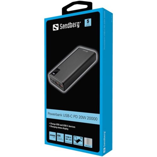 SANDBERG Hordozható akkumulátor, Powerbank USB-C PD 20W 20000