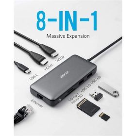 ANKER USB HUB, PowerExpend 8-in-1, USB-C Media Hub, 2xHDMI, 2xUSB3.0, Ethernet, SD/microSD kártyaolvasóval - A83800A   ANKER USB HUB, PowerExpend 8-in-1, USB-C Media Hub, 2xHDMI, 2xUSB3.0, Ethernet, SD/microSD kártyaolvasóval - A83800A