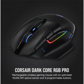 CORSAIR Vezetékes/Vezeték Nélküli Egér Gaming, DARK CORE RGB PRO, 8 programozható gomb, RGB, 18000dpi, fekete   CORSAIR Vezetékes/Vezeték Nélküli Egér Gaming, DARK CORE RGB PRO, 8 programozható gomb, RGB, 18000dpi, fekete