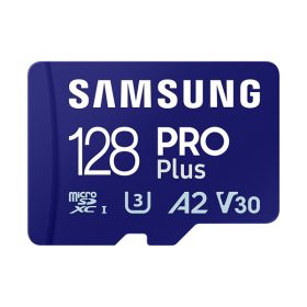 SAMSUNG Memóriakártya, PRO Plus microSDXC kártya 128GB, CLASS 10, UHS-I, U3, V30, A2, + Adapter, R180/W130   SAMSUNG Memóriakártya, PRO Plus microSDXC kártya 128GB, CLASS 10, UHS-I, U3, V30, A2, + Adapter, R180/W130