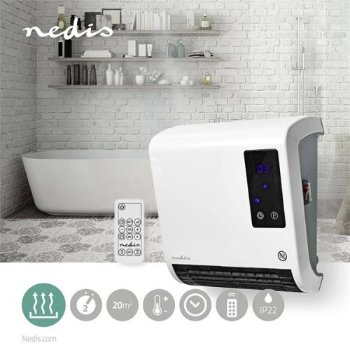 Nedis HTBA20WT fürdőszobai fűtőtest, 2000W, kb. 20m2 -es helyiséghez, 6 programos időzítő, ventilátror funkció