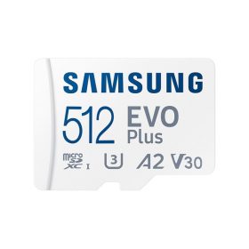 SAMSUNG Memóriakártya, EVO Plus microSDXC kártya, 512GB, UHS-1, U3, V30, A2, + SD Adapter, R160/W   SAMSUNG Memóriakártya, EVO Plus microSDXC kártya, 512GB, UHS-1, U3, V30, A2, + SD Adapter, R160/W