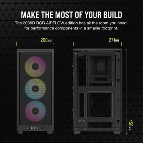 CORSAIR Ház Mini-ITX 2000D RGB AIRFLOW, SFX Tápegység nélkül, fekete
