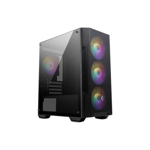 MSI Ház Micro ATX FORGE M100A, 4xA-RGB ventilátor, Tápegység nélkül, üvegfalú, fekete