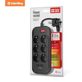 COLORWAY Hálózati elosztó, CW-CHE64B, 6 dugalj, 4xUSB, 2m, fekete   COLORWAY Hálózati elosztó, CW-CHE64B, 6 dugalj, 4xUSB, 2m, fekete