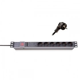 KELINE Elosztópanel 6x250V, túlfeszültség védelemmel 1U, 19", 2.5m   KELINE Elosztópanel 6x250V, túlfeszültség védelemmel 1U, 19", 2.5m