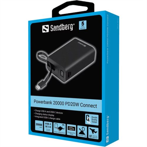 SANDBERG Hordozható akkumulátor, Connect 20000 PD20W powerbank