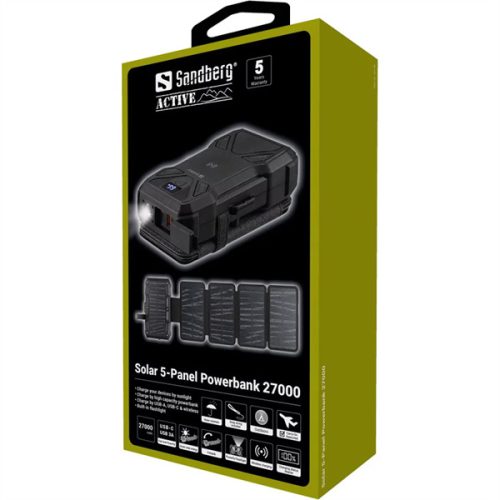 SANDBERG Hordozható akkumulátor, Solar 5-Panel Powerbank 27000