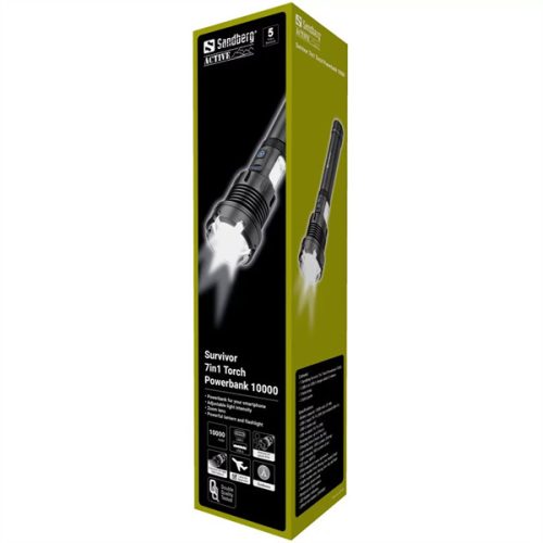 SANDBERG Hordozható akkumulátor és zseblámpa, Survivor 7in1 Torch Powerbank 10000
