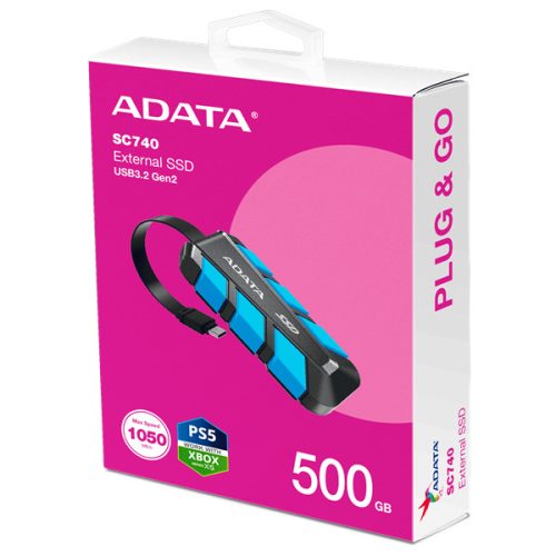 ADATA SSD Külső USB 3.2 500GB SC740, Kék