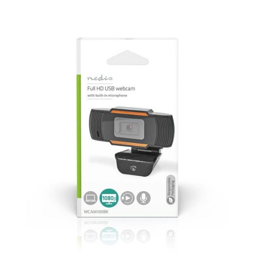 Nedis WCAM100BK (webcam) webkamera 1920x1080 full Hd, 30fps, sztereo mikrofon, lencsevédő