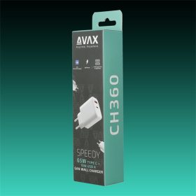 AVAX Hálózati töltő USB-A USB-C 65W, fehér AVAX Hálózati töltő USB-A USB-C 65W, fehér
