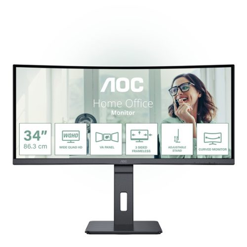 AOC ívelt monitor 34" CU34P3CV, 3440x1440, 21:9, 300cd/m2, 1ms, HDMIx2/DisplayPort/USBx4/USB-C/RJ45