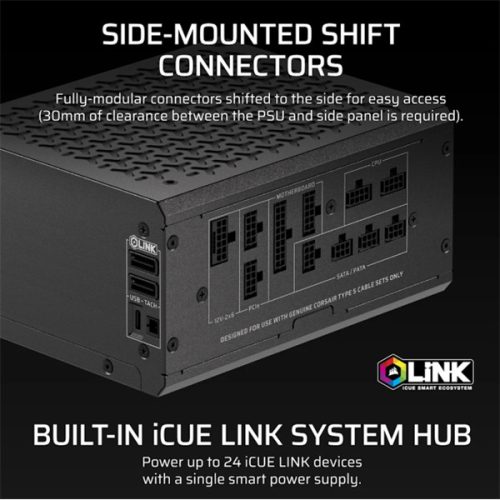 CORSAIR Tápegység Moduláris, iCUE LINK HXi SHIFT Series, HX1000i SHIFT, 1000 Watt, Cybenetics Platinum