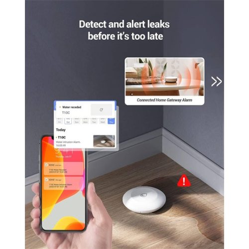 EZVIZ T10C vízszivárgás érzékelő, Zigbee, valós idejű riasztás, kompakt kialakítás, alacsony fogyasztás
