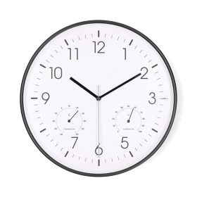   Nedis CLWA4226BK falióra, 30 cm átmérő,  műanyag, csendes szerkezet: óra, hőmérő, páratartamom mérő