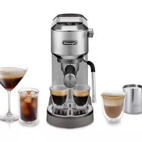   DELONGHI EC890.M Dedica Duo manuális eszpresszó kávéfőző, tartály: 1,1 l, 1450W, Ezüst