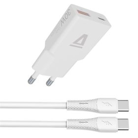   AVAX Hálózati töltő USB-A USB-C 30W + USB-C kábel, fehér