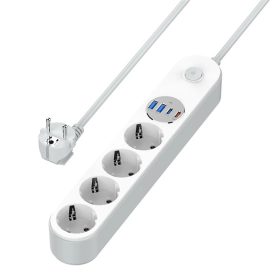   COLORWAY Hálózati elosztó, CW-CHE44PDW, 4 dugalj, 4xUSB (Type-C 2PD20W + 2USB QC3.0) (20 W), 2 m, fehér