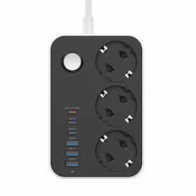   COLORWAY Hálózati elosztó, CW-CHE36PDB, 3 dugalj, 6xUSB (3USB-A + 3TYPE-C) (20W), fekete