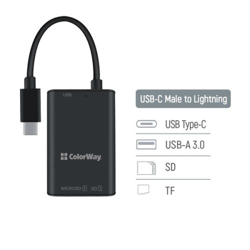 COLORWAY Kártyaolvasó, CW-CR-02, USB-C to USB 3.0 / SD / MicroSD