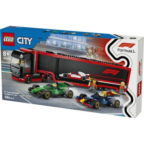 LEGO® City F1®-es kamion, RB20 és AMR24 F1®-es autókkal, játék versenyautó-szállítót tartalmazó szett 60445
