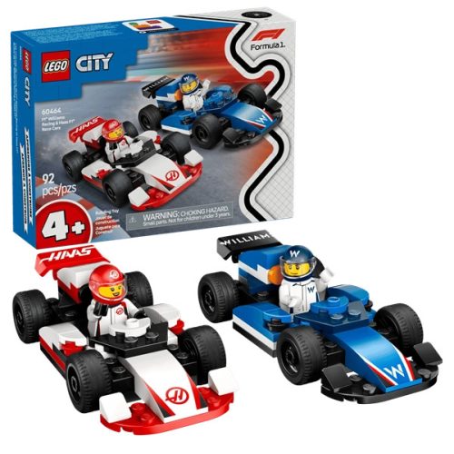 LEGO® City F1®-es Williams Racing és Haas F1® versenyautók, járműves játékszett 60464