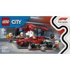 LEGO® F1®-es boxutca és személyzet, Ferrari autóval, versenyautós játék 60443