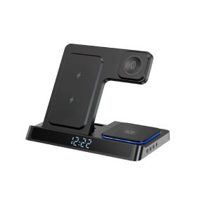 WiWu Wi-W006 5 az 1-ben vezeték nélküli töltő és ébresztő óra fekete   WiWu Wi-W006 5 az 1-ben vezeték nélküli töltő és ébresztő óra fekete