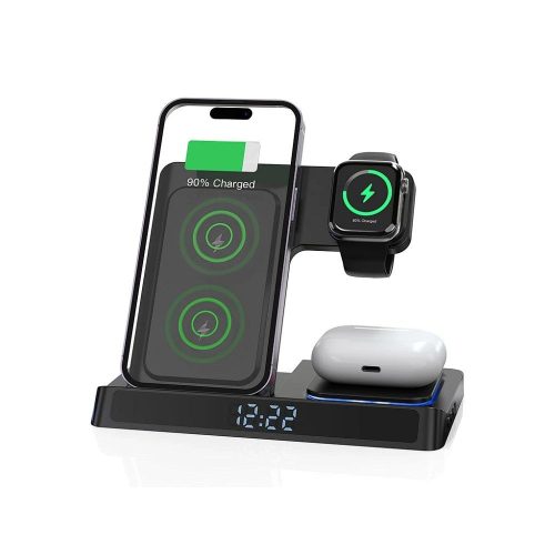 WiWu Wi-W006 5 az 1-ben vezeték nélküli töltő és ébresztő óra fekete