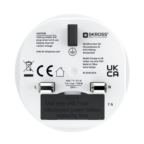 SKROSS 1.500230C-E utazó adapter, Europe to UK”, max. 1750 W, 7 A"