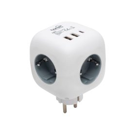 Home CUBE1 kocka elosztó USB töltővel, 3 aljzat gyermekvédelemmel, 1db USB C, 2db  USB A, max. 3680 W   Home CUBE1 kocka elosztó USB töltővel, 3 aljzat gyermekvédelemmel, 1db USB C, 2db  USB A, max. 3680 W