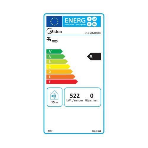MIDEA D10-20VD1(U) elektromos vízmelegítő, bojler, 2000 W, 10 liter, zománcozott víztartály és fűtőszál, mechanikus vezérlés, konyhapult alá szerelhető