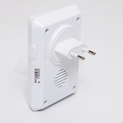 Home DBK1010AC vezeték nélküli csengő, elem nélküli, 100m hatótáv, 20 dallam, 3-fokozatú hangerő, kék LED, kinetikus nyomógomb, 230V-os tápellátás