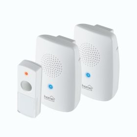   Home DBS 1001DC vezeték nélküli csengőszett, 2 beltéri egység és 1 nyomógomb, 100m hatótáv, többszólamú hang, 8 dallam, elemes tápellátás