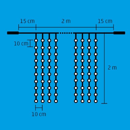 Home DLF 400/WW LED-es fényfüggöny, 2x2 m / 400 db melegfehér LED, állófényű, fehér vezeték, sorolható, kül- és beltéri kivitel