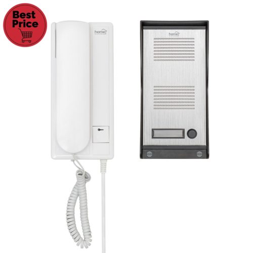 Home DP 22 vezetékes kaputelefon szett, falon kívüli alumínium kültéri egység, kétvezetékes bekötés, zárnyitási lehetőség, IP23 vízállóság, 230V