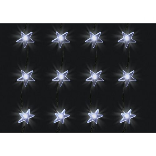 Home KAF 48L LED-es csillag fényfüggöny, 1,5x1 m / 48 db hidegfehér LED csillag figurákban, átlátszó vezeték, hálózati adapter, beltéri kivitel