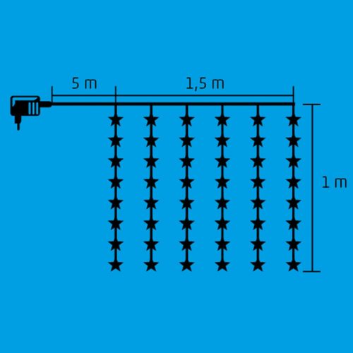 Home KAF 48L LED-es csillag fényfüggöny, 1,5x1 m / 48 db hidegfehér LED csillag figurákban, átlátszó vezeték, hálózati adapter, beltéri kivitel
