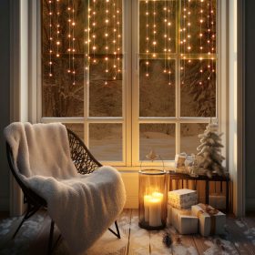   HOME KAF50DLEDWW DOT LED-es fényfüggöny, 50db melegfehér DOT LED, 81cm, állófényű, adapteres tápellátás, beltéri kivitel