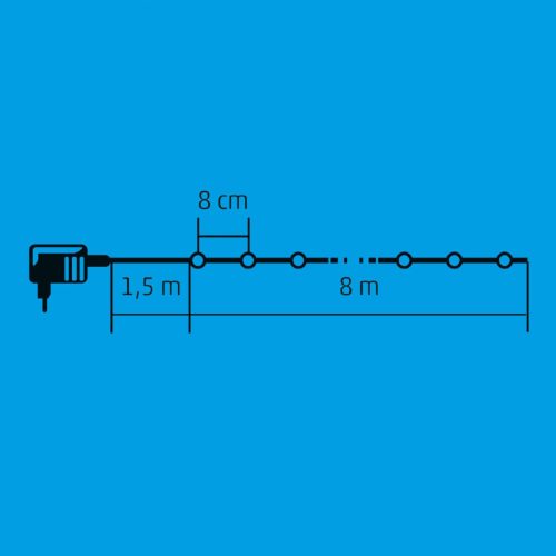 Home KII 100B/WW LED-es gömb fényfüzér, 8 m / 100 db melegfehér LED, állófényű, zöld vezeték, hálózati adapter, beltéri kivitel