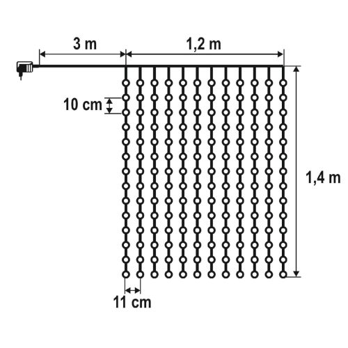 HOME KIN168DWH DOT LED-es fényfüggöny, 168 db hidegfehér DOT LED, állófényű, átlátszó vezeték, 12x14 LED, beltéri adapteres kivitel