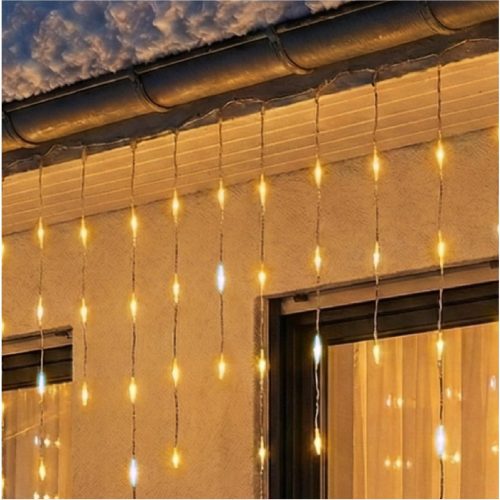 HOME KKF1200D20M LED-es sziporkázó fényfüggöny, 20 méter, 1200db melegfehér DOT LED, adapteres tápellátás, kül- és beltéri kivitel