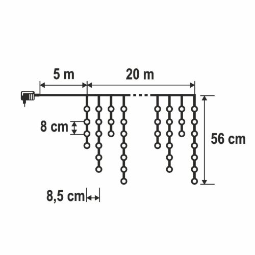 HOME KKF1200D20M LED-es sziporkázó fényfüggöny, 20 méter, 1200db melegfehér DOT LED, adapteres tápellátás, kül- és beltéri kivitel