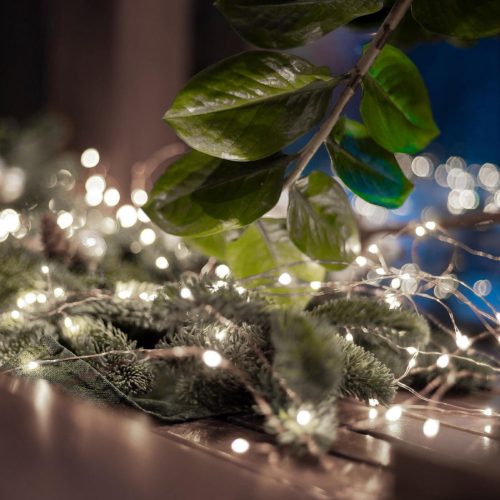 Home ML 50/WH micro LED-es fényfüzér, 4,9 m / 50 db hidegfehér micro LED, állófényű, kapcsolható és időzíthető, átlátszó vezeték, elemes, beltéri kivitel