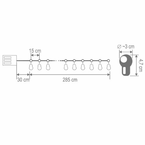 Home MLC20B LED-es gömb fényfüzér, 20 melegfehér LED, elemes, ~3m hossz, átlátszó vezeték, fa + műanyag