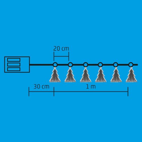 Home MRLC 6/T LED-es fenyőfa fényfüzér, 1 m / 72 db hidegfehér LED, alagúthatású fenyődísszel, állófényű, átlátszó vezeték, elemes, beltéri kivitel