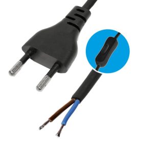 Home N 2K-2/BK hálózati csatlakozókábel kapcsolóval, 2 m, H03VVH2-F 2x0,75 mm2 kábellel, egypólusú kapcsolóval, max.460W, fekete   Home N 2K-2/BK hálózati csatlakozókábel kapcsolóval, 2 m, H03VVH2-F 2x0,75 mm2 kábellel, egypólusú kapcsolóval, max.460W, fekete