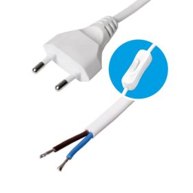 Home N 2K-2/WH hálózati csatlakozókábel kapcsolóval, 2 m, H03VVH2-F 2x0,75 mm2 kábellel, egypólusú kapcsolóval, max.460W, fehér   Home N 2K-2/WH hálózati csatlakozókábel kapcsolóval, 2 m, H03VVH2-F 2x0,75 mm2 kábellel, egypólusú kapcsolóval, max.460W, fehér