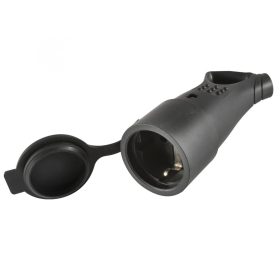 Home NGA 01 földelt aljzat 45°-os kábelvezetéssel, aljzat gyermekvédelemmel, kül- és beltéren is használható, max. 3680 W, fekete   Home NGA 01 földelt aljzat 45°-os kábelvezetéssel, aljzat gyermekvédelemmel, kül- és beltéren is használható, max. 3680 W, fekete